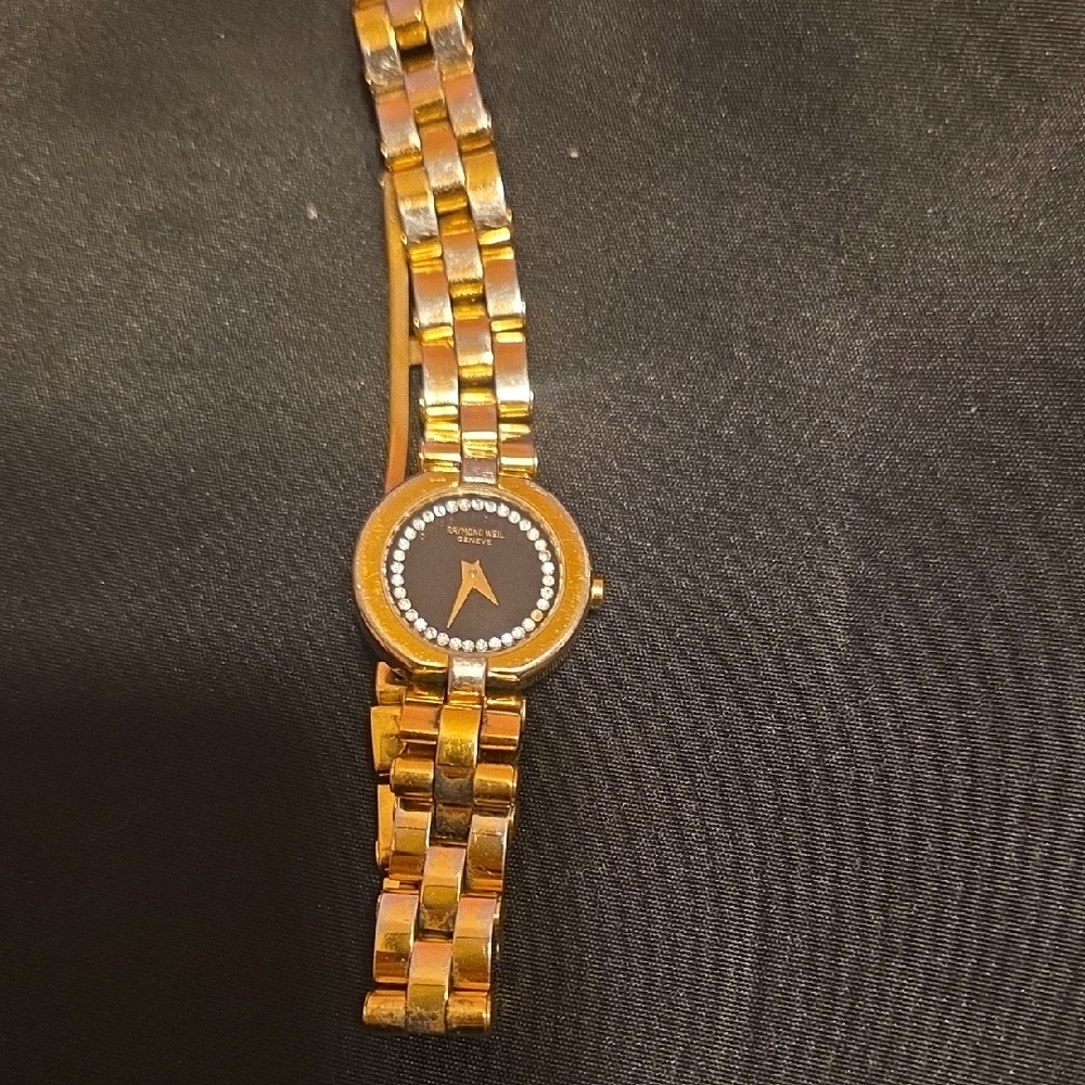 Raymond Weil Gold and Black Watch with Crystal Details